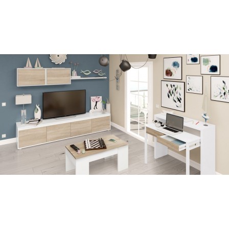 Composición de salón Moderno Modelo Home Color Roble y Blanco