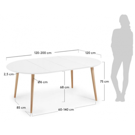 MESA COMEDOR REDONDA OAKLAND EXTENSIBLE 120(200)X120 BLANCO MATE