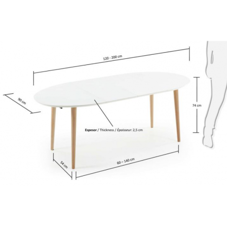 MESA COMEDOR OVALADA OAKLAND EXTENSIBLE 120 Ext. 90X200 BLANCO MATE