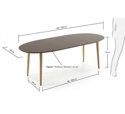 MESA COMEDOR OVALADA OAKLAND EXTENSIBLE 140 Ext. 90X220 MARRÓN MATE