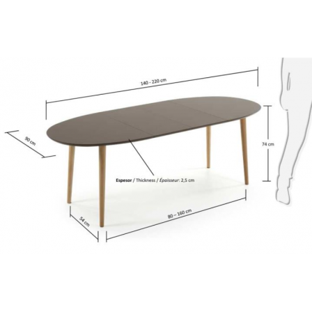 MESA COMEDOR OVALADA OAKLAND EXTENSIBLE 140 Ext. 90X220 MARRÓN MATE