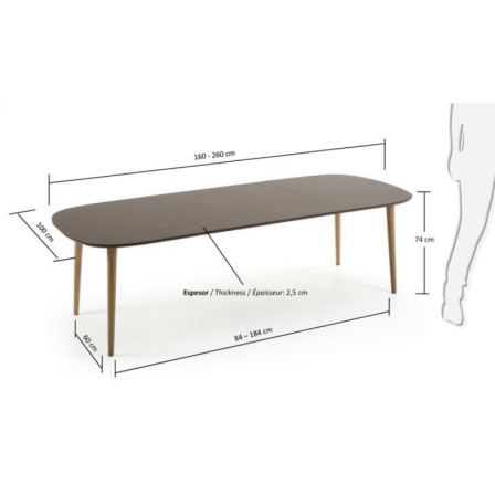 MESA COMEDOR OVALADA OAKLAND EXTENSIBLE 160 Ext. 100X260 MARRÓN MATE