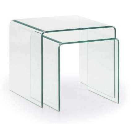 Set 2 Mesas Nido Burano 50x45 Cristal Transparente