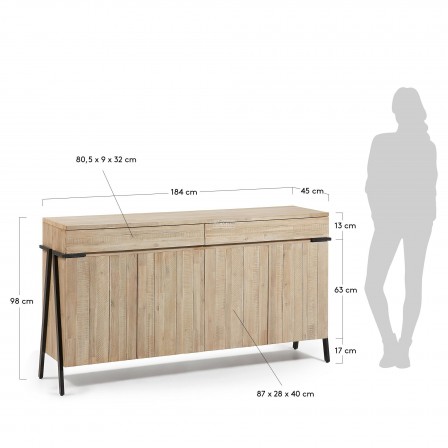 APARADOR 2 PUERTAS 2 CAJONES MODELO DISSET MADERA DE ACACIA 184X98