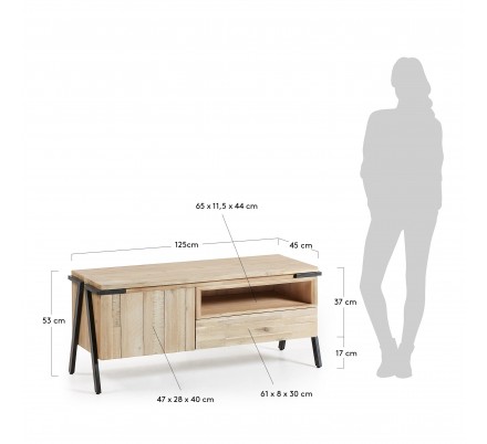 MUEBLE TV 1 PUERTA 1 CAJÓN MODELO DISSET MADERA DE ACACIA 125X53