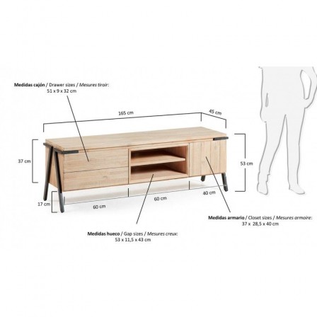 MUEBLE TV 1 PUERTA 2 CAJONES MODELO DISSET MADERA DE ACACIA 165X53