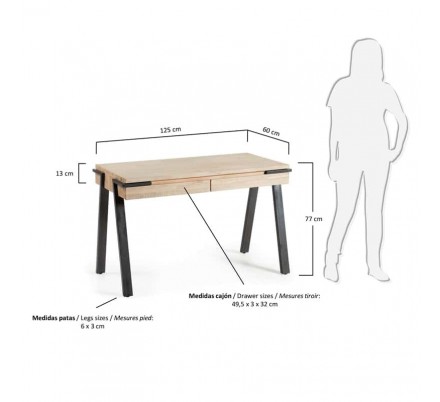 ESCRITORIO MODELO DISSET 2 CAJONES MADERA DE ACACIA 125X60