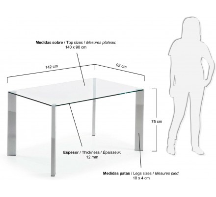 MESA COMEDOR CORNER CRISTAL-ACERO CROMADO VARIAS MEDIDAS