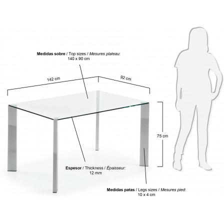 MESA COMEDOR CORNER CRISTAL-ACERO CROMADO VARIAS MEDIDAS