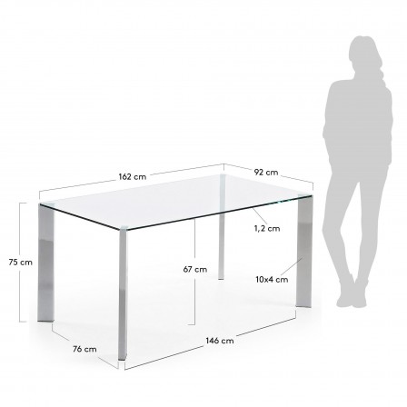 MESA COMEDOR CORNER CRISTAL-ACERO CROMADO VARIAS MEDIDAS