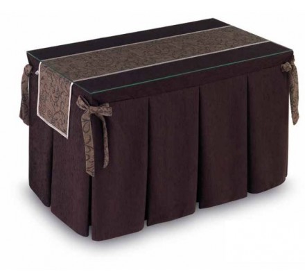 Pack Mesa Camilla Completa Modelo Roc de 110x70 o 120x70 color marrón con tapete largo estampado con bies y lazos decorativos