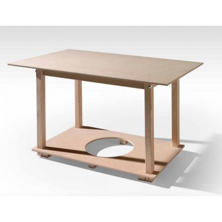 Pack Mesa Camilla Completa Modelo Roc de 110x70 o 120x70 color beige estampado con tablas inversas y tapete con bies