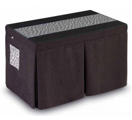 Pack Mesa Camilla Completa Modelo Roc de 110x70 o 120x70 color marrón con camino corto estampado con bies y bolsillo decorativo