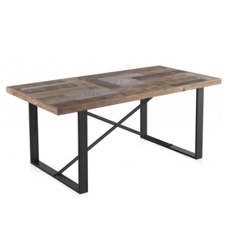 603175 Mesa de comedor de diseño industrial 180 madera con patas de hierro
