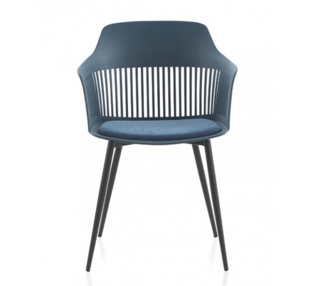 SILLÓN GIRATORIO TAPIZADO MODELO MAURO PATAS METALICAS TERCIOPELO AZUL